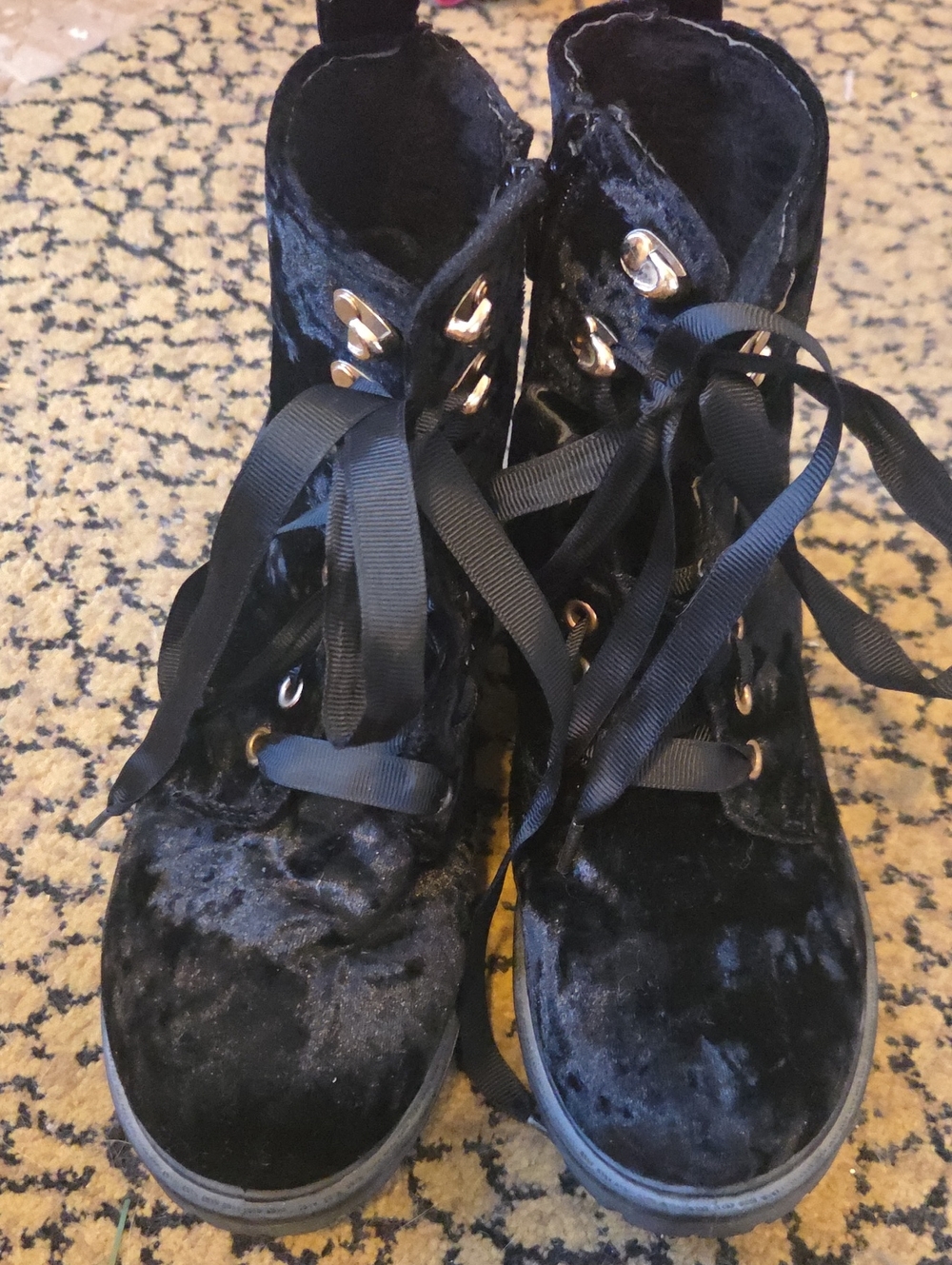 Olivia Miller Black Velvet Lace-Up Kids Boots